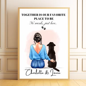 Personalised Dog Owner Gift, Dog Mum Print, Custom Pet & Owner Illustration, Dog Lover Gift, Digital Wall Art, No Words Just Love Quote