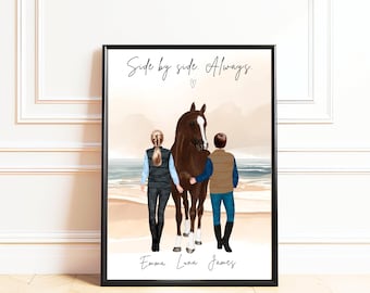 Personalised Horse and Owner Print, Custom Horse Couple Portrait, Equestrian Print, Valentine’s Day Gift for Horse Lovers, Horse Riding Art