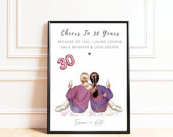 Regalo de 30 cumpleaños para tu mejor amiga, impresión de 30 cumpleaños para amiga, regalo de 30 cumpleaños para tu mejor amiga, arte mural personalizado de amistad.