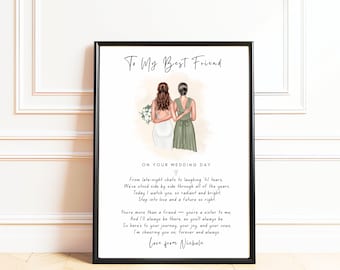 Personalised Bestie Wedding Day Print, Poem From Best Friend to Bride, Meaningful Wedding Gift, Bride & Bridesmaid Keepsake