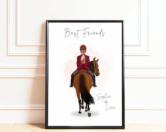 Horse Gifts for Girl, Personalised Horse and Owner Gift, Horse Riding, Christmas Gift for Daughter, Horse Portrait