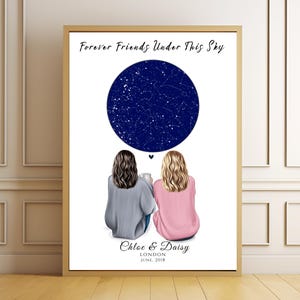 Impression personnalisée de carte des étoiles meilleure amie, cadeau amitié personnalisé pour elle, cadeau interurbain, impression sous le même ciel, téléchargement numérique