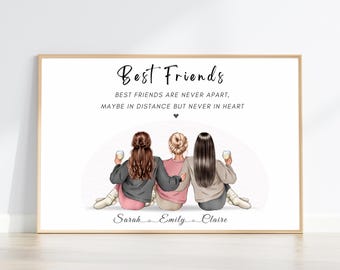 Personalized Group Best Friends Print, Custom Friendship Art, Goodbye Friend Gift, Moving Away Gift, Long Distance Besties