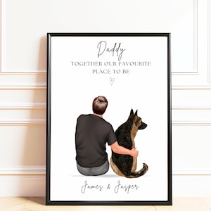Personlig present till husdjursägare, tryck till husdjursälskare, tryck till pappa och hund, födelsedagspresent till hund och pappa, porträtt till man och hund, julklapp till honom
