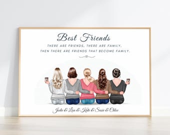 Personalised Group Friendship Print, Best Friend Gifts, Birthday Gifts for Besties, Friend Portrait, Custom BFF Wall Art