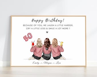Best Friends 50th Birthday Gifts, Group 50th Besties Print, Personalised 50th Group Best Friends Birthday Print, 50th Birthday Gifts