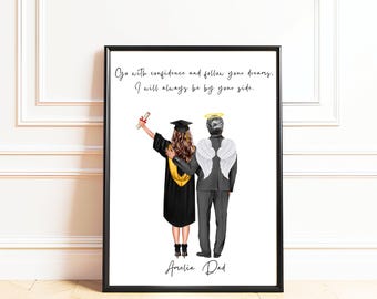 Graduation Memorial Gift For Daughter, Graduate Girl with Angel Dad Print, In Loving Memory Of Dad, Loss Of Father Graduation Keepsake