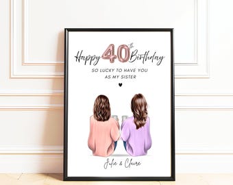 Sister 40th Birthday Gifts,  40th Birthday Gift for Her, Sister on 40th, Cheers to 40 years, Personalised Best Friend Birthday Gift