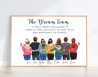Personalised  Colleagues Print: Employee Appreciation Gift, Office Team Member Goodbye Gift, Custom Coworker Portrait, Work Friends Print