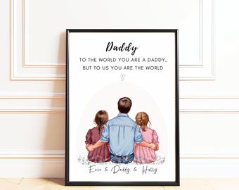 Personalisierter Vater und zwei Töchter Druck, Papa Geschenk von Töchtern, Vatertagsgeschenk, benutzerdefinierter Vater und zwei Töchter Porträt