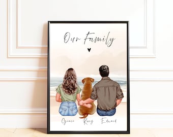 Personalised Family Portrait and Pets,  Pet and Owner Gift,  Dog Mum and Dad Gift, Family Portrait Illustration, Family Wall Art