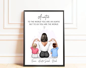 Personalised Auntie Gift,  Aunty Print from Niece and Nephew,  Auntie Birthday Gift, Custom Auntie Illustration, Mothers Day Gift for Aunt