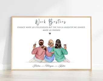 Work Besties Print, Personalised Coworker Friendship Gift, Custom Team Wall Art