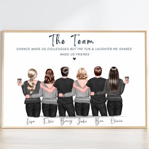 May include: A framed print with six figures, arms around each other, with the words "The Team" at the top. A quote about friendship is included. Names of the figures are listed at the bottom of the print.