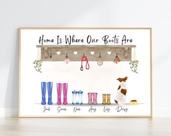 Personalised Welly Boots Family Print with Names, New Home Gift, Our Family Print