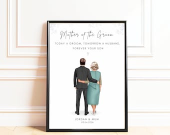 Custom Mum And Son Wedding Portrait, Mother Of The Groom Gift, Personalized Wedding Print From Son