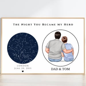 Impression de carte des étoiles personnalisée pour papa, cadeau fête des pères, portrait père et fils, première impression fête des pères, cadeau d'adoption, art mural imprimable nouveau papa