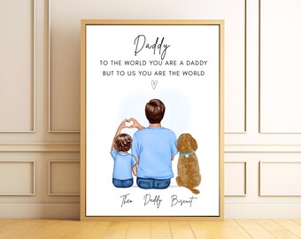 Personalised Daddy and Son Print With Dog, Father and Son Gift, Daddy Birthday Gift, Father's Day Gift, Dog Dad Gift