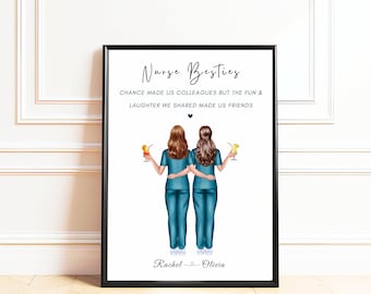Nurse Bestie Gift: Personalised Best Friend Print For Nurses,  Scrub Friends Gift, Nursing Besties Birthday Gift