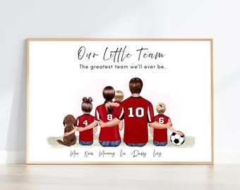 Personalised Sports Family Portrait | Custom Football, Rugby, Basketball, Baseball and American Football Print | Unique Family Gift