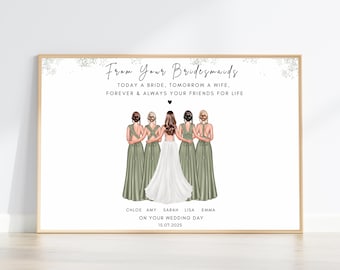 From Your Bridesmaids Print, Personalised Bridal Party Gift, Custom Wedding Portrait with Names, Bride Keepsake