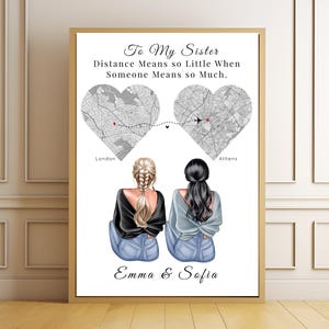 Cadeau interurbain personnalisé pour soeur, impression de loin mais près du coeur, impression de carte personnalisée, art mural imprimable, cadeaux pour soeur