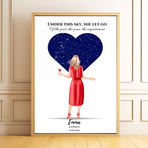 Impression d'art autonomisant les femmes, impression d'amour de soi avec carte des étoiles, cadeau personnalisé découverte de soi, impression céleste pour femme, illustration personnalisée