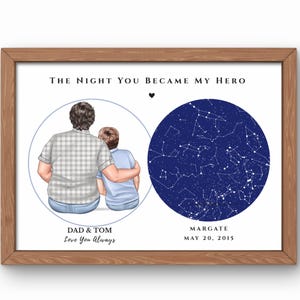 Stampa mappa stellare personalizzata per papà, regalo per la festa del papà, ritratto di papà e figlio, prima stampa per la festa del papà, regalo per l'adozione, stampa da parete per neo-papà