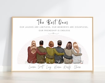 Group of Friends Male and Female Illustration, Coworker Leaving Gift, Colleague Appreciation, Personalised Team Portrait, Good Friend Gift