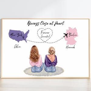 Cadeau meilleur ami interurbain, cadeau meilleur ami, cadeaux d'amitié personnalisés, cadeau ami lointain, impression à des kilomètres de distance mais près du coeur