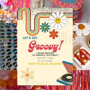 70&#39;s Party Invitation Template | Editable Canva Invite | Groovy Vintage Birthday, Retro Colorful Celebration, Digital Download