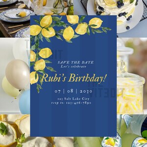 Lemon Birthday Invitation Template – Citrus Bridal Shower or Party Invite – Editable Canva 5x7 Digital Download