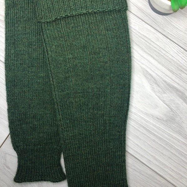 Over the Knee Knitted Adult Leg Warmers, Green Heather Leg Warmers, Knitted Wool Warmers, approx. 23 inch/59 cm high, Superwash Merino