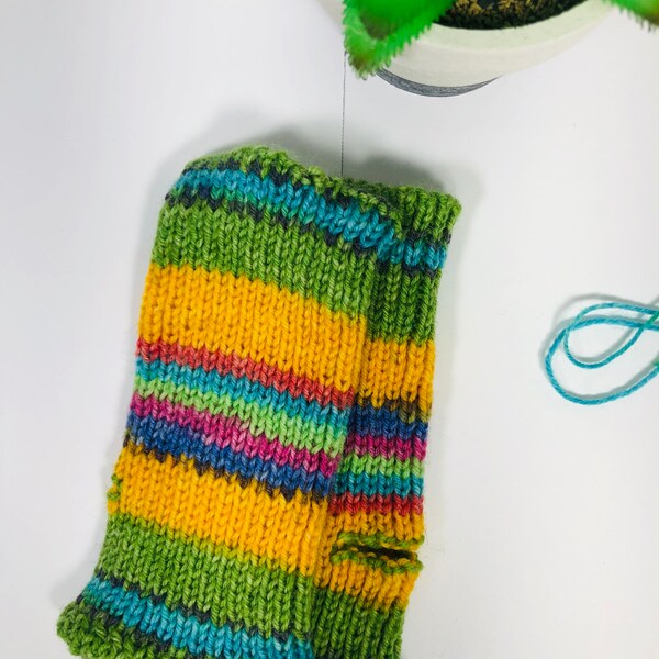 Ribbed Kids' Cuffs, Adult Cuffs, Knitted mitten cuffs, Knitted Wrist Warmers with Thumb Hole, Rib-Knit Wrist Warmers, Stretchy Cuffs