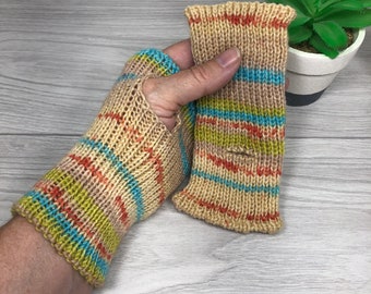 Ribbed Kids' Cuffs, Adult Cuffs, Knitted mitten cuffs, Knitted Wrist Warmers with Thumb Hole, Rib-Knit Wrist Warmers, Stretchy Cuffs