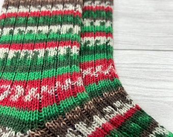 Knitted Warm Wool Socks, Medium Size, Great Foot Warmers, Striped Socks, Long Socks. Absorbent Winter socks. Ski Socks, Skating Socks