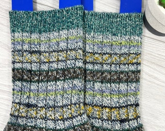 Knit Socks, Warm Wool Socks, Large Size, Great Foot Warmers, Striped Socks, Long Socks. Absorbent Winter Socks. Ski Socks, Skating Socks