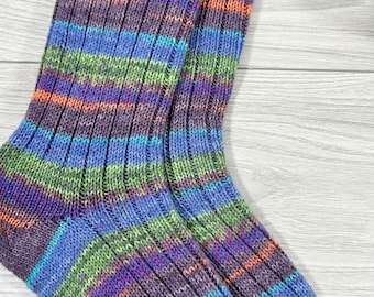 Knit Socks, Warm Wool Socks, Large Size, Great Foot Warmers, Striped Socks, Long Socks. Absorbent Winter Socks. Ski Socks, Skating Socks