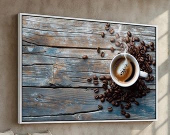 Coffee Wall Art Print | Rustic Kitchen Decor with Coffee Beans | Cozy Cafe Poster for Coffee Lovers | Gift for Barista | Ready to Hang