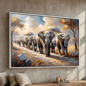 Elephant Herd Wall Art | Majestic Safari Wildlife Canvas Print | African Animal Painting for Living Room or Office | Nature Wall Poster