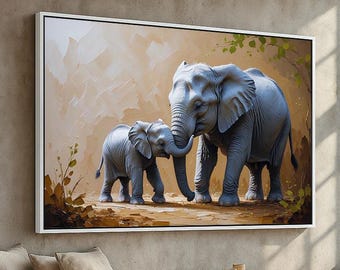 Elephant Mom and Baby Poster | Heartwarming Safari Wall Art for Nursery or Animal Lover Gift | Wildlife Family Canvas | Ready to Hang