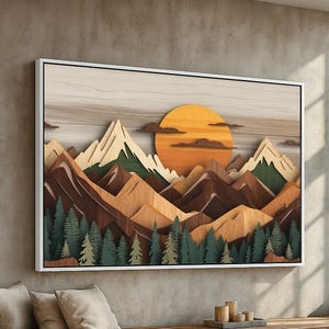 Woodland Mountain Wall Art | Layered Woodcut Sunset Landscape | Rustic Cabin or Nature-Lover Gift | Modern Lodge Decor | Ready to Hang