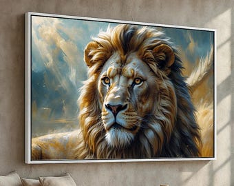 Majestic Lion Portrait Wall Art | Wildlife Canvas Poster | Regal Animal Artwork for Living Room, Office, or Nature Inspired Home Decor