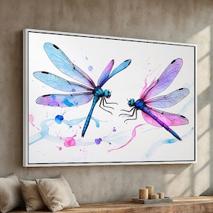 Dragonfly Wall Art Portrait | Vibrant Watercolor Insect Print | Nature-Inspired Decor for Bedroom, Nursery or Office | Ready to Hang Poster