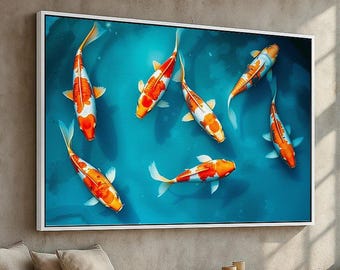 Koi Fish Wall Art | Vibrant Zen-Inspired Canvas or Poster Print | Peaceful Aquatic Decor for Spa, Bathroom, or Meditation Room Ready to Hang