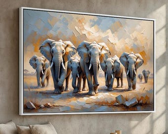 Elephant Stampede Wall Art | Bold Safari Wildlife Canvas or Poster | African Herd Animal Decor for Home or Office | Ready to Hang