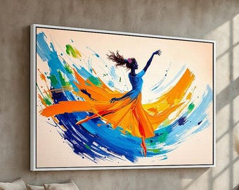 Colorful Abstract Dancer Canvas Wall Art | Vibrant Expressionist Painting | Modern Dance-Inspired Decor for Living Room | Ready to Hang