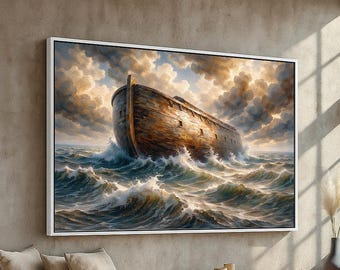 Vintage Two by Two Edward Hicks Noah's Ark Framed Lithograph Wood