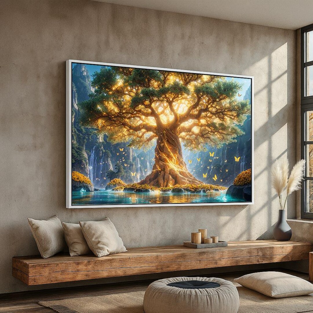Radiant Tree of Life Fantasy Canvas Wall Art | Glowing Magical ...