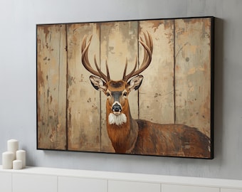 Majestic Deer Canvas Wall Art | Rustic Buck Portrait with Antlers | Lodge Cabin Farmhouse Wall Decor | Ready to Hang